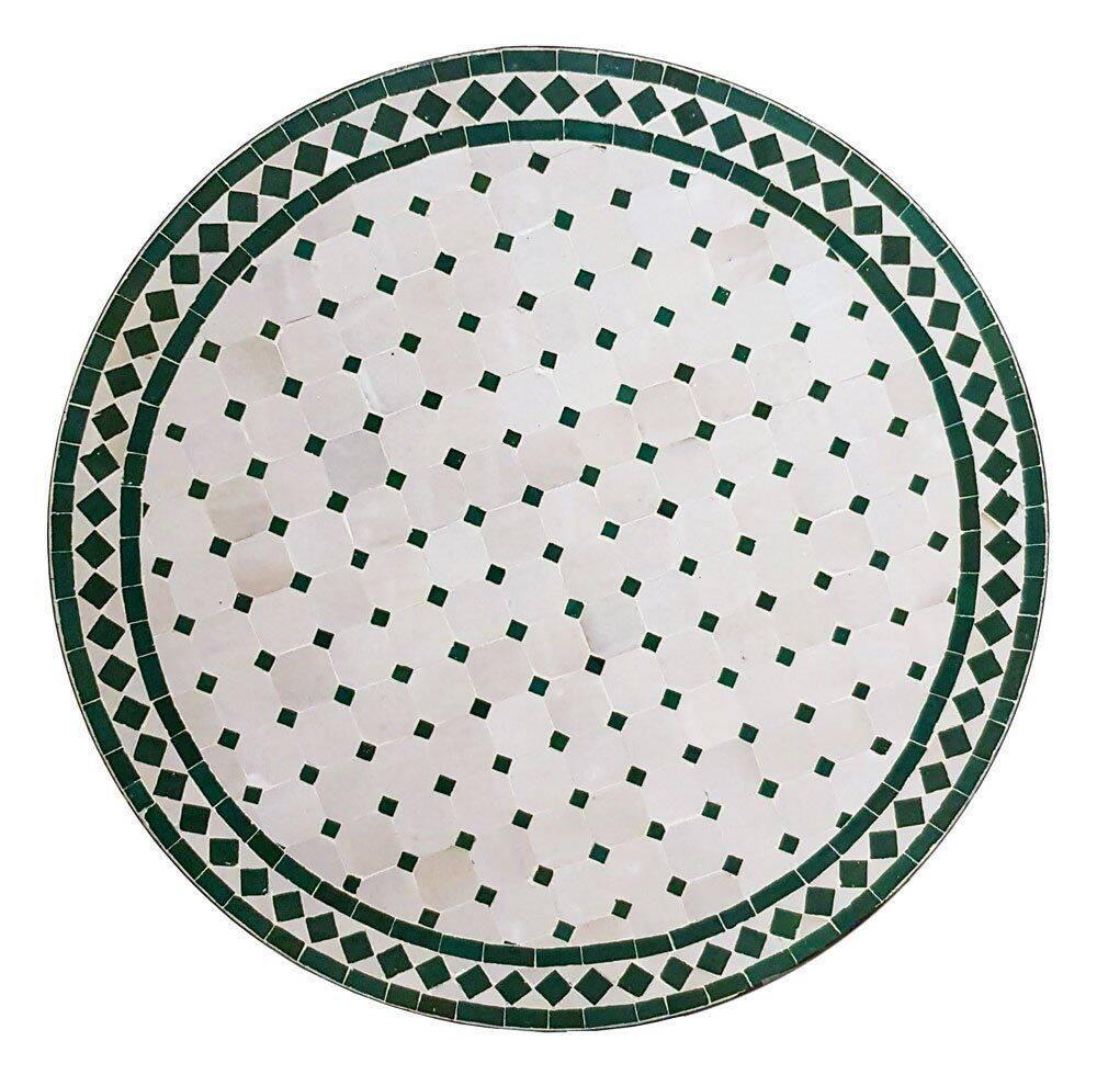 mosaikbord rund grön & vitt