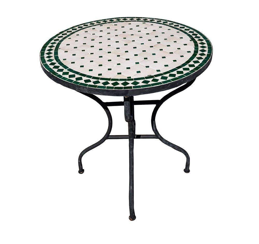 mosaikbord rund grön & vitt