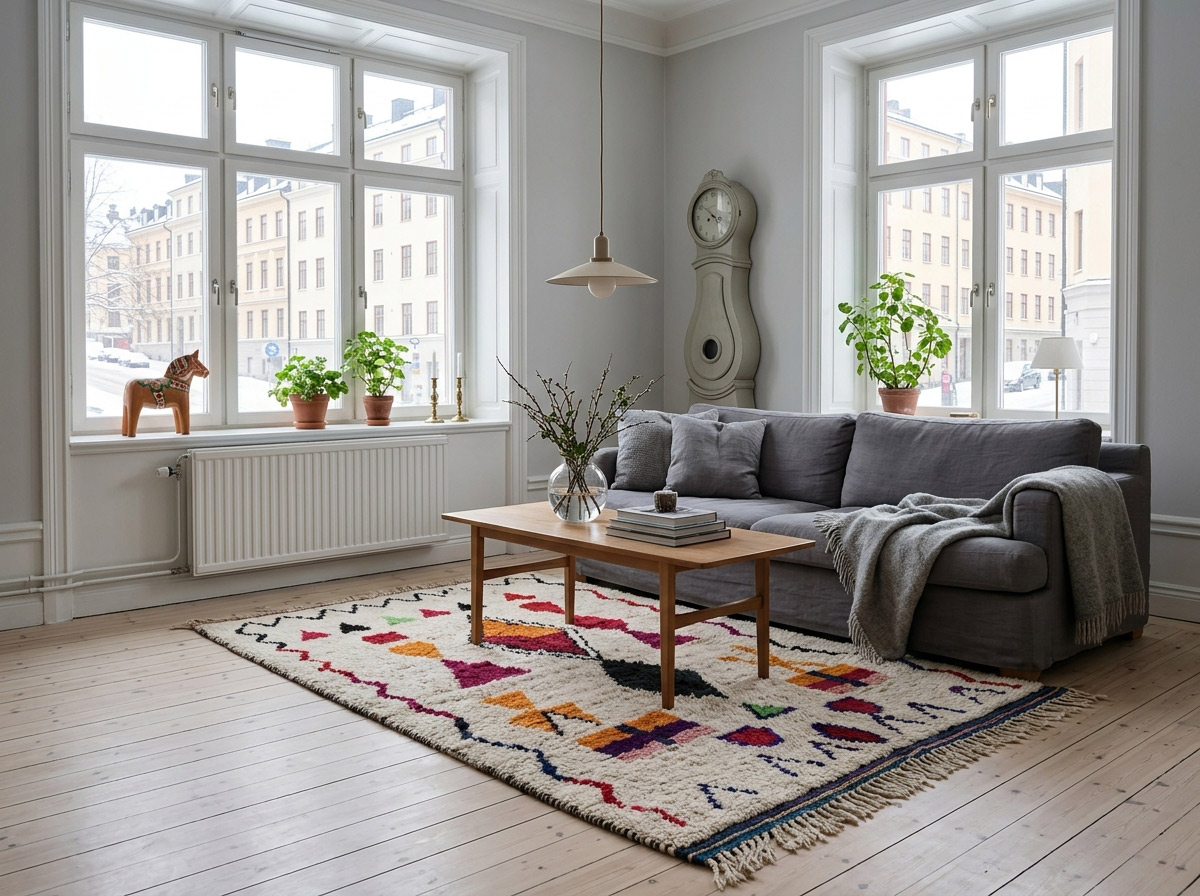 Färgstark marockansk Azilal-matta med geometriska motiv